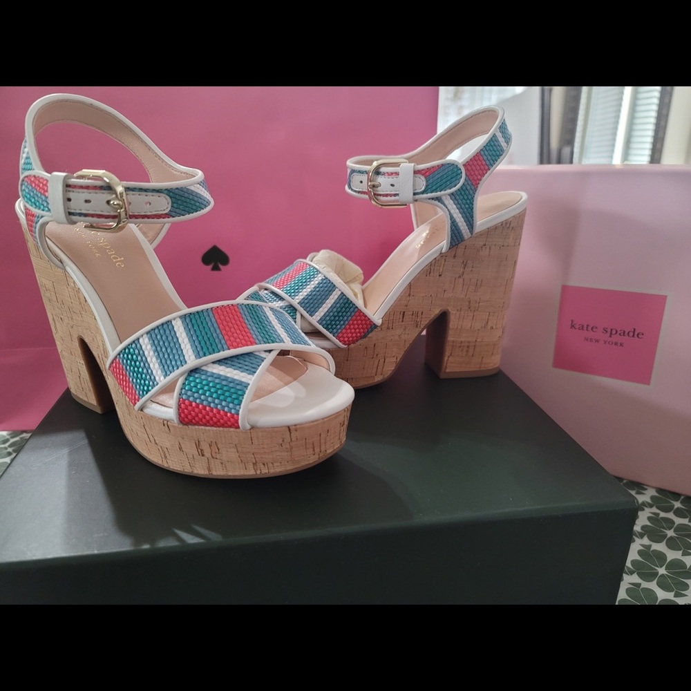 Kate Spade ‘Grace striped raffia platform sandals’